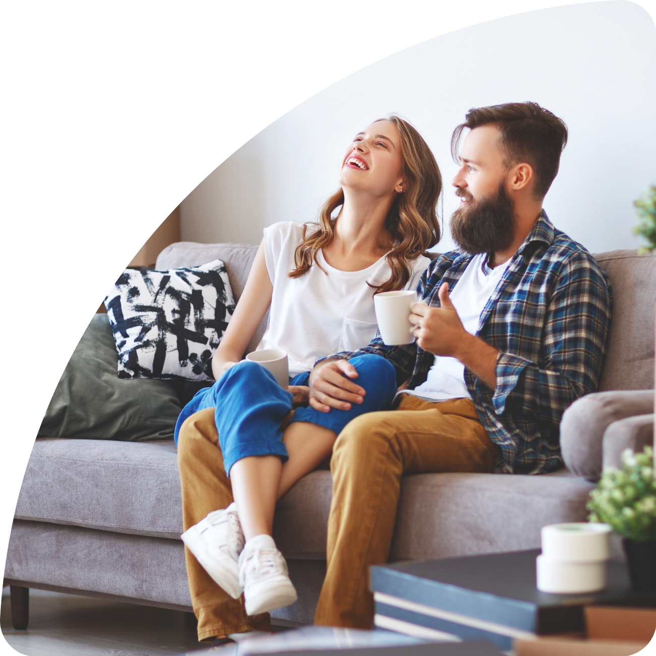 happy couple on couch