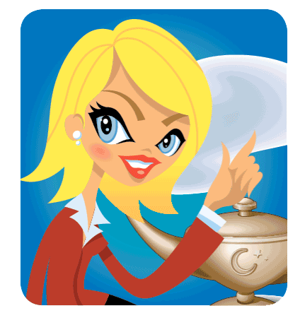 Avatar of a woman with blonde hair next to a magic lamp