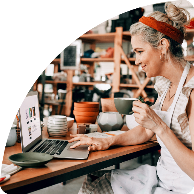 business owner looking at computer