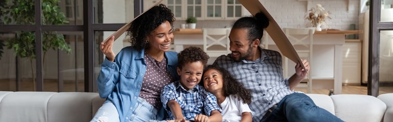 happy family under roof