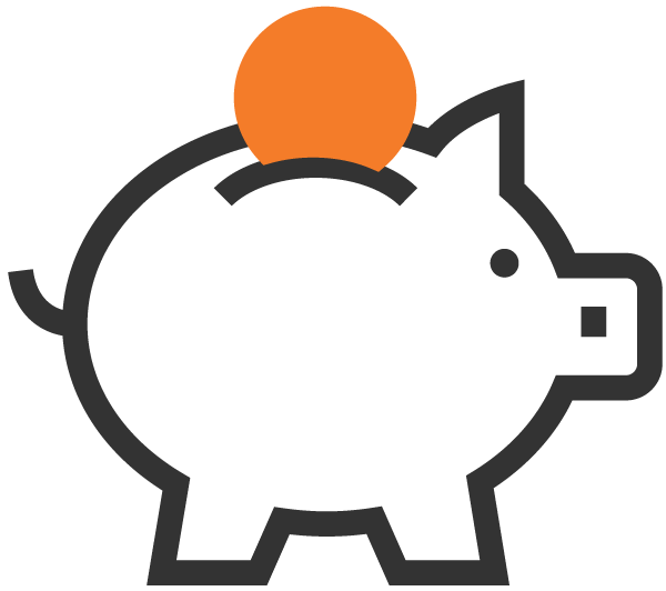 black outline of a piggy bank with an orange coin